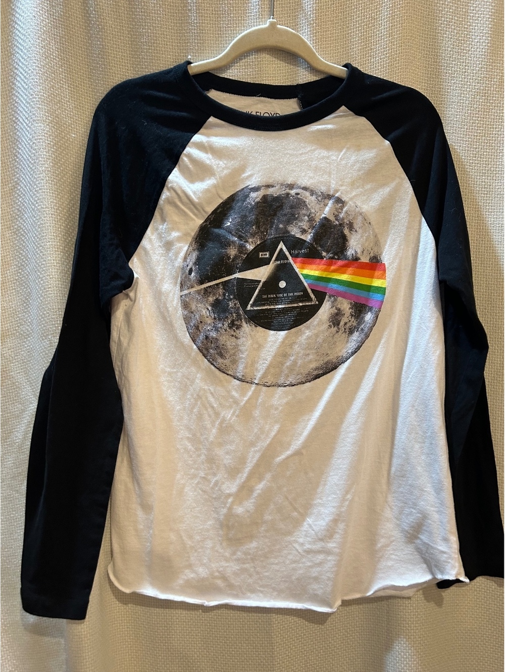 Pink Floyd Dark Side of the Moon Long Sleeve Raglan Shirt, Size Medium, Black &
